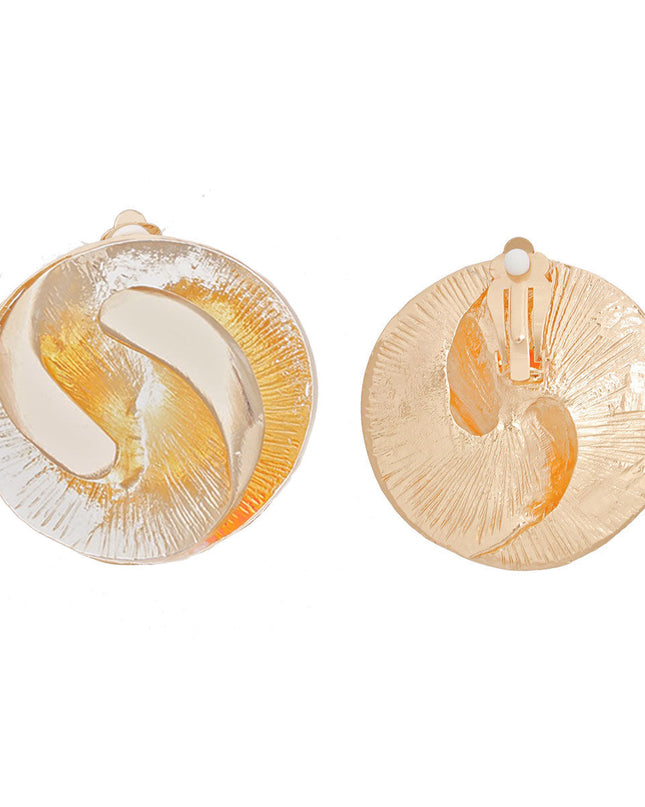 Women's Clip-On Earrings Medium Gold Metal 3D Yin-Yang Shell Like Round Shaped Clip-Ons. Paddle Back Clip-Ons.