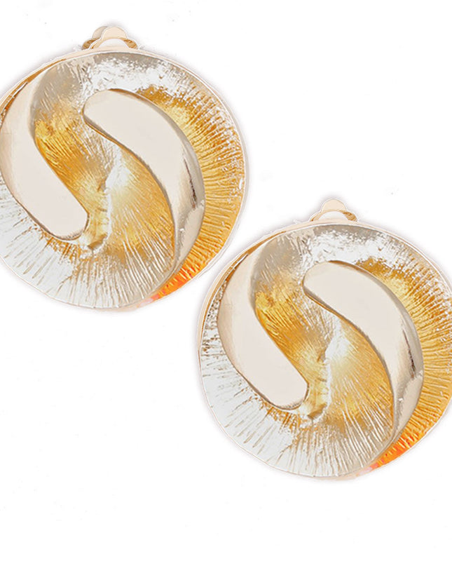 Women's Clip-On Earrings Medium Gold Metal 3D Yin-Yang Shell Like Round Shaped Clip-Ons. Paddle Back Clip-Ons.