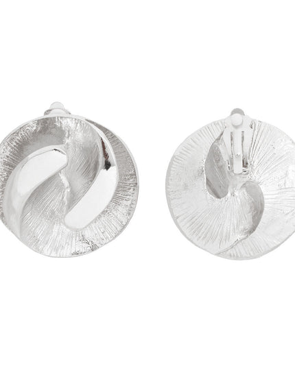 Women's Clip-On Earrings Medium Silver Metal 3D Yin-Yang Shell Like Round Shaped Clip-Ons. Paddle Back Clip-Ons.