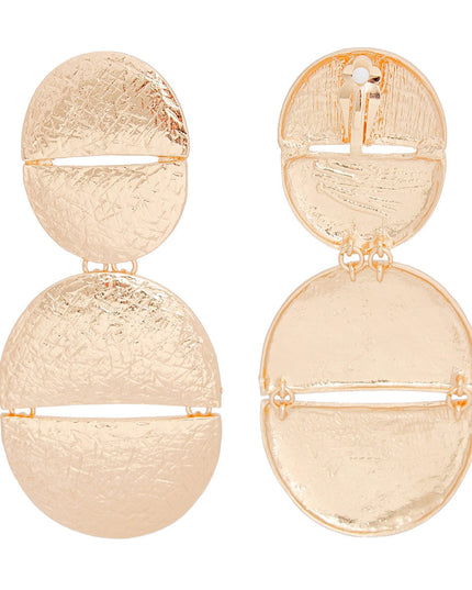 Women's Clip-On Earrings XLarge Gold Metal Scratched Texture Design Split Oval Shaped Clip-Ons. Earrings Featuring Hinged Split Oval Drop. Paddle Back Clip-Ons.