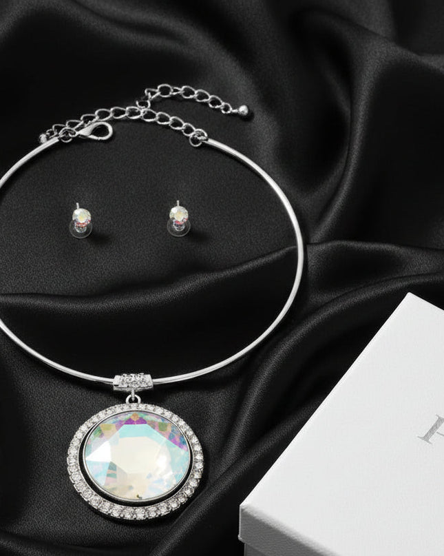 Choker Silver Formal Aurbo Round Radiant Pendant