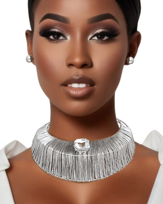 Choker Silver Wide Rigid Armor Set for Women