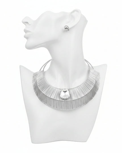 Choker Silver Wide Rigid Armor Set for Women