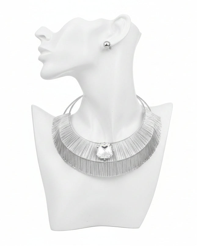 Choker Silver Wide Rigid Armor Set for Women