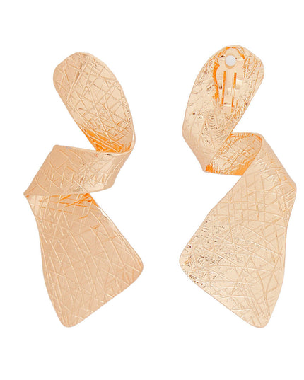 Clip On Earrings Scratched Gold 3D Twisted Design