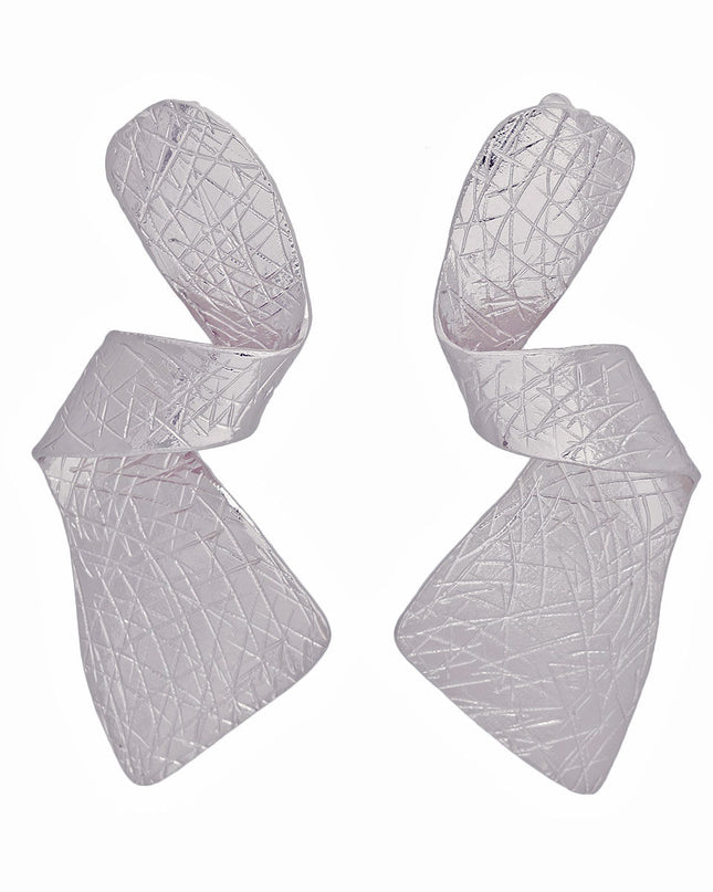 Clip On Earrings Scratch Silver 3D Twisted Design