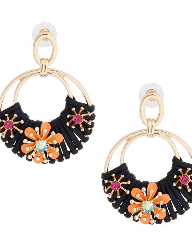 round earrings,coral flower,gold metal