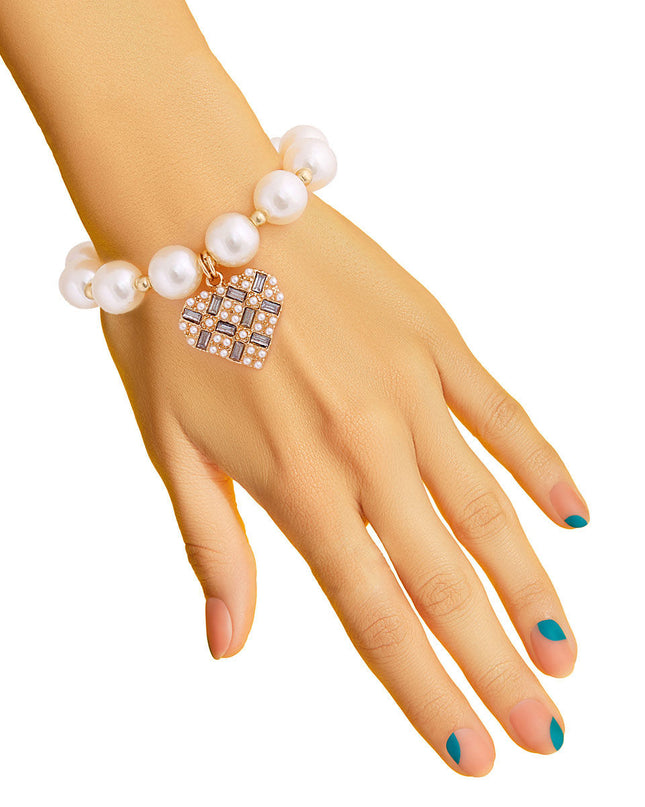Cream Pearl Stone Heart Bracelet