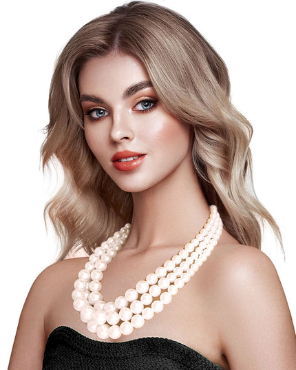 Luxurious Layers: Cream Pearl 3-Strand Gold Layered Necklace Set