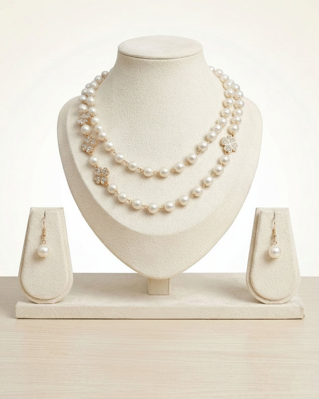 Cream Pearl Lucky Charm Layered Necklace Set