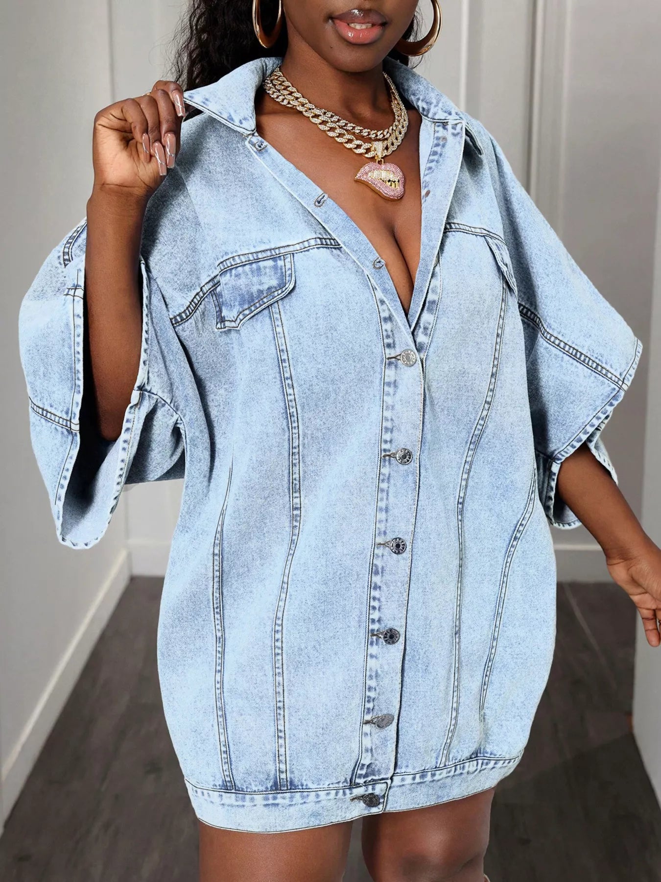 Light Blue Denim Top, you can wear it like a jacket, or a dress with high boots