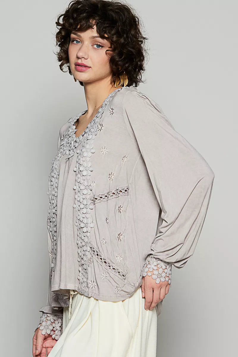 Light gray embroidered blouse 