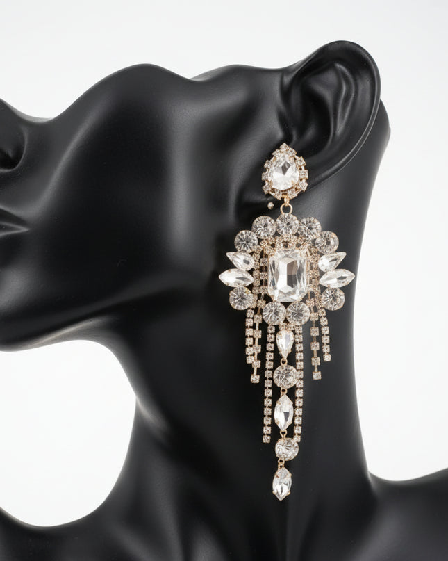 Gold Arched Glass Crystal Chandelier Earrings