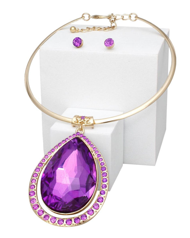 Choker Gold Formal Purple Teardrop Prism Pendant