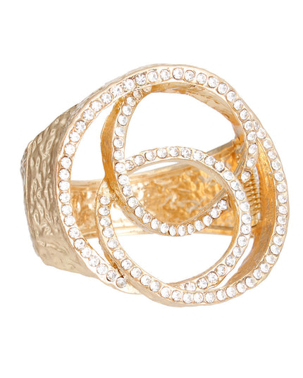 Gold Rhinestone 3D Hinge Cuff for Women