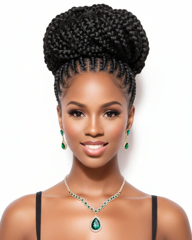 Women's Pendant Necklace Set Formal Gold Metal with Clear Pave Rhinestone Necklace Featuring Sparkling Green Crystal Details and Green Crystal Teardrop Pendant. 