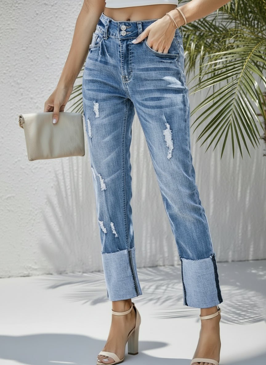 High Waist Distressed Jeans