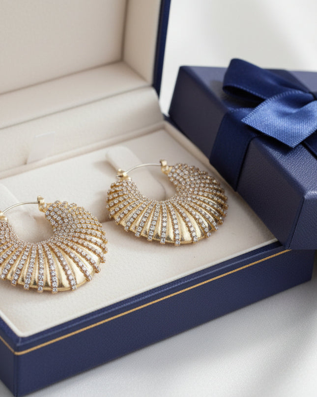 Hoop Croissant Shaped Aurbo Stone Striped Earrings