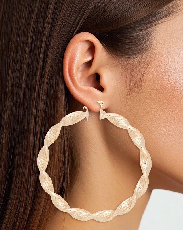 Hoop Gold Twisted Greek Key Earrings for Women