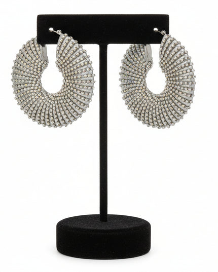 Hoop Oversized Silver Aurbo Stripe Wide Earrings
