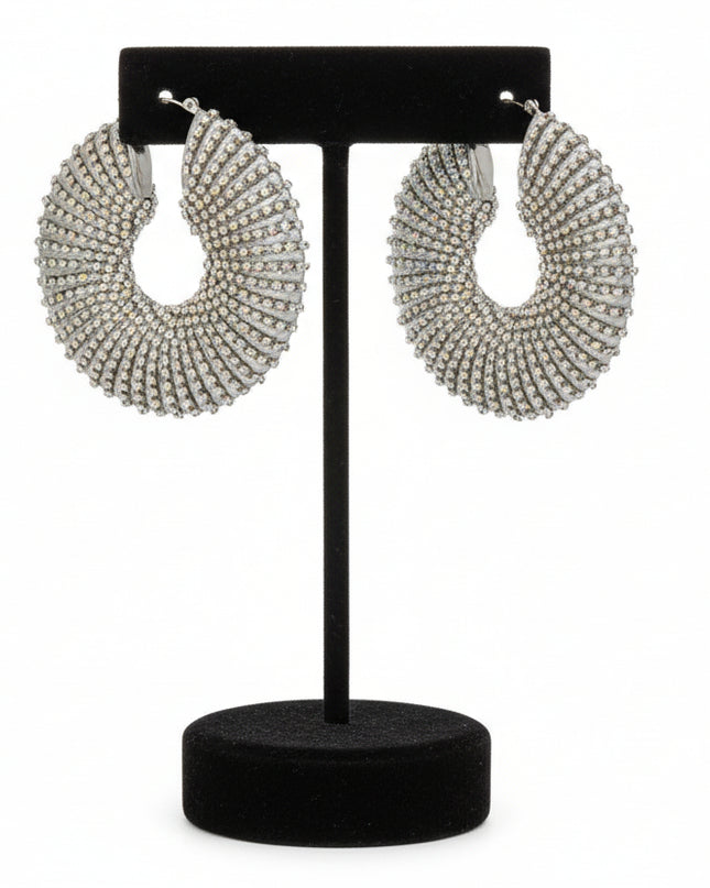Hoop Oversized Silver Aurbo Stripe Wide Earrings