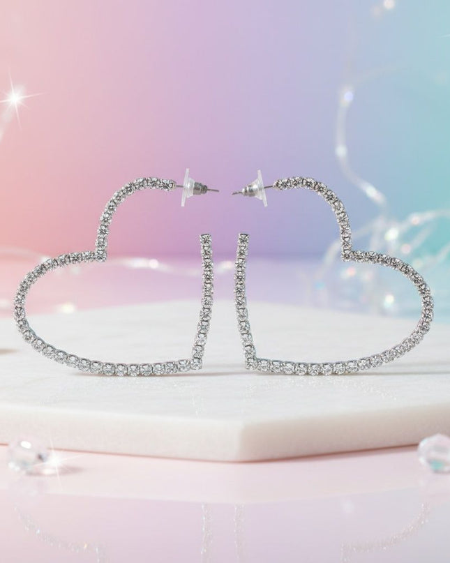 Hoop Sweet Sparkle Silver Heart Stone Earrings