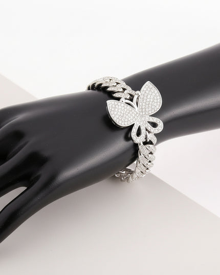 Iced Silver Butterfly Cuban Bracelet