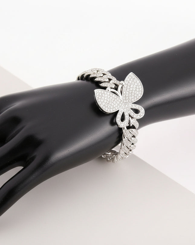 Iced Silver Butterfly Cuban Bracelet