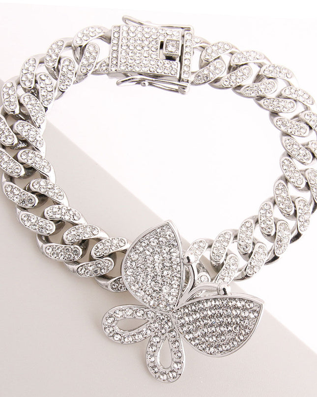 Iced Silver Butterfly Cuban Bracelet