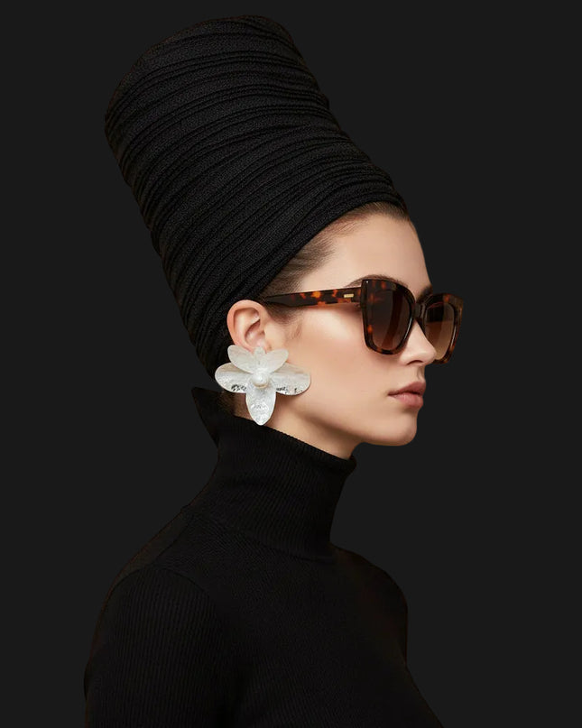 Large Sculpted Petal Silver Flower Earrings