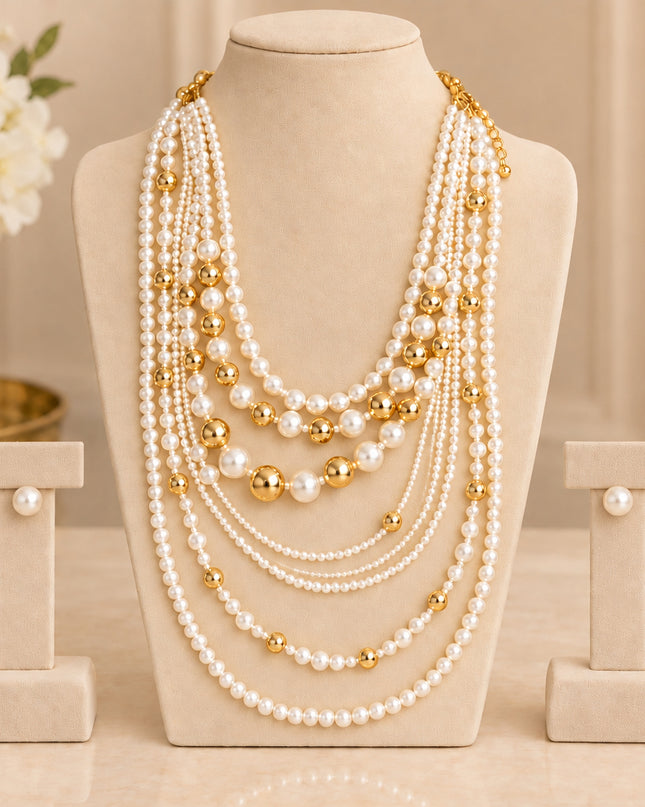 Long_7_Strand_Cream_Pearl_Gold_Ball_Bead_Necklace_for_Women.