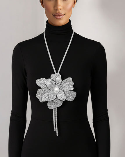 Long Y Brilliant Clear Blooming Flower Necklace
