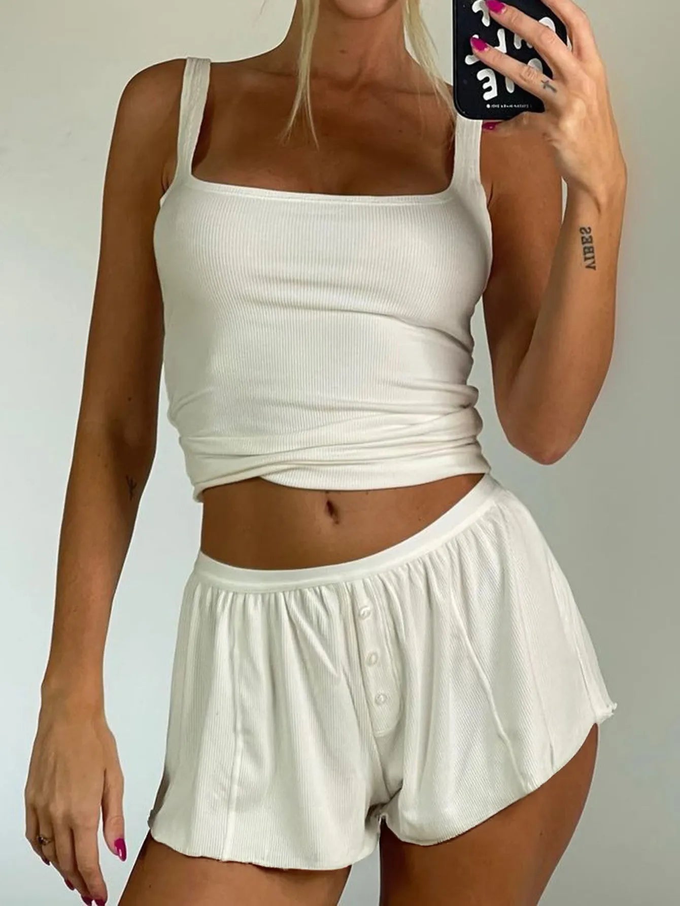 White tank top with matching shorts