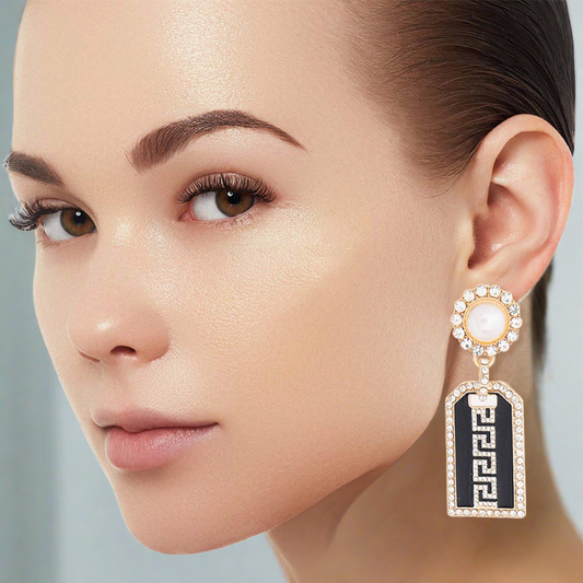 Gold Greek Tag Earrings
