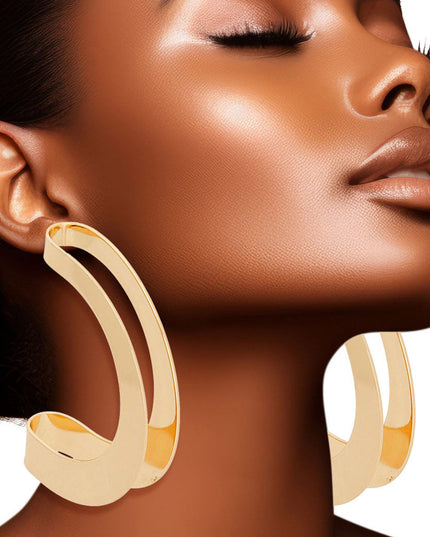 Open Hoop Folded Gold Metal Earrings for Women