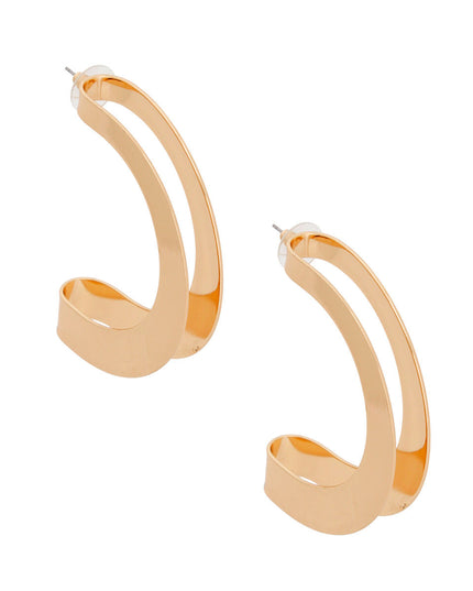 Open Hoop Folded Gold Metal Earrings for Women
