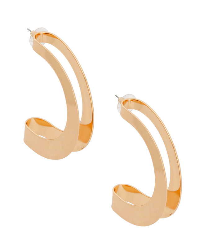 Open Hoop Folded Gold Metal Earrings for Women