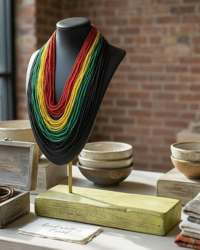 Pan-African Flag Colorblock 100 Strand Necklace