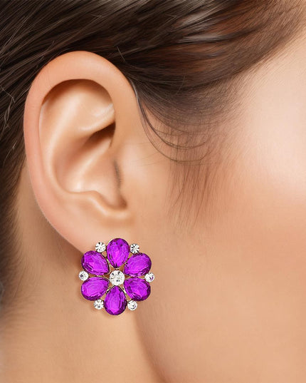 Purple Violet Flower Stone Stud Earrings