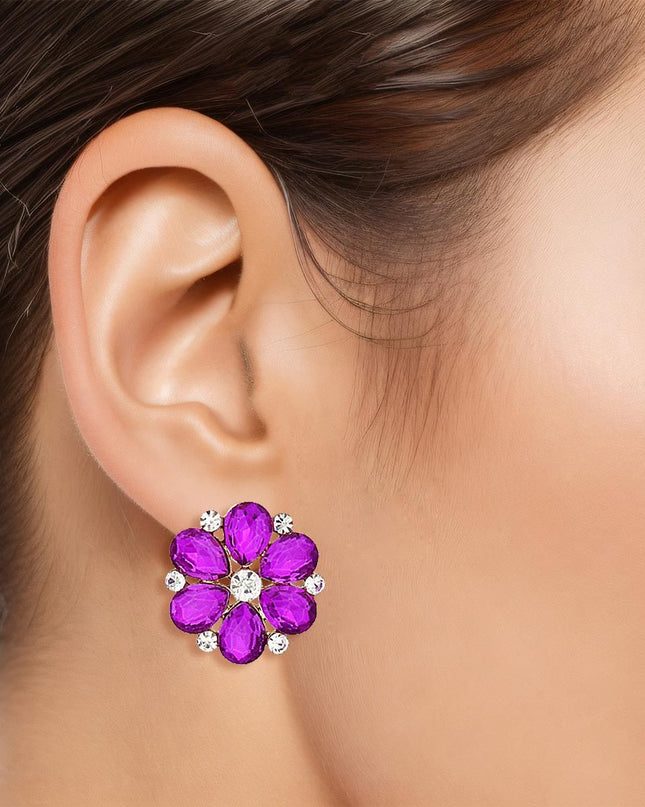 Purple Violet Flower Stone Stud Earrings