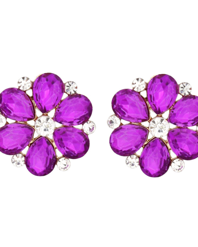 Purple Violet Flower Stone Stud Earrings