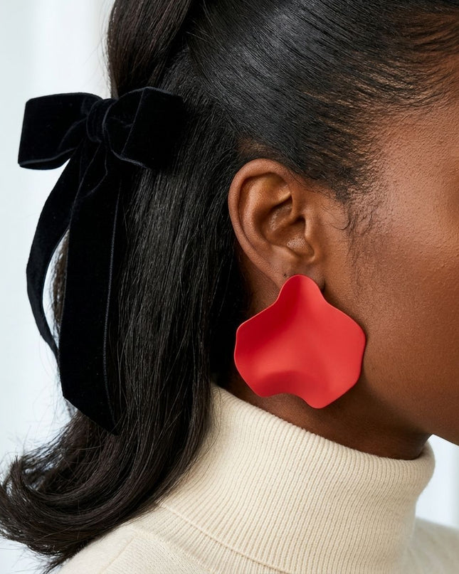 Red Matte Coating Sculpted Stud Earrings