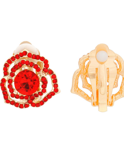 Clip On Red Rose Cutout Small Earrings for Women