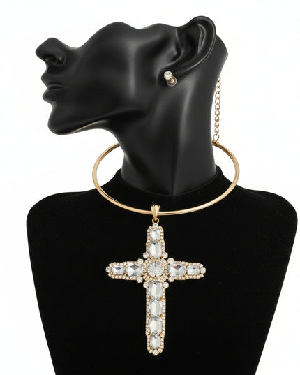 Rigid Gold Halo Cross Necklace