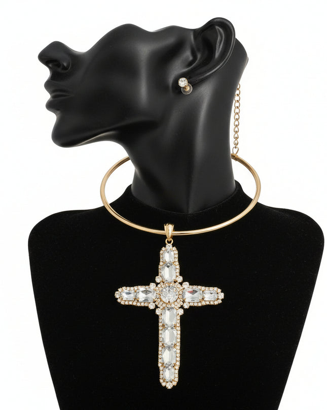 Rigid Gold Halo Cross Necklace