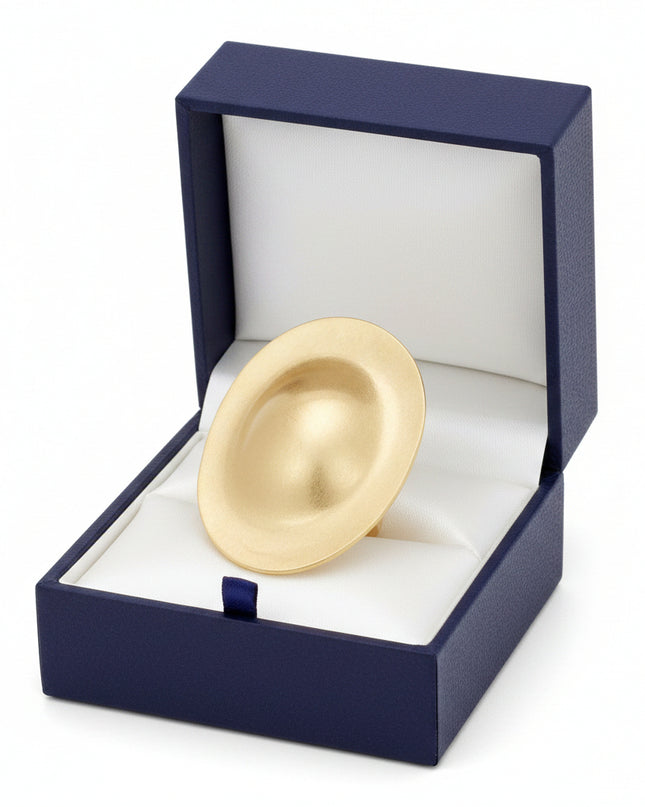 Women's Large Statement Ring. XL Modern Tribal Matte Gold Stretch Ring Featuring Industrial Round Angular Dome Design and Brushed Metal Finish. Oversized. 