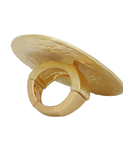 Women's Large Statement Ring. XL Modern Tribal Matte Gold Stretch Ring Featuring Industrial Round Angular Dome Design and Brushed Metal Finish. Oversized. 