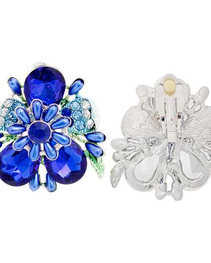 Clip On Royal Blue Flower Bloom Earrings for Women