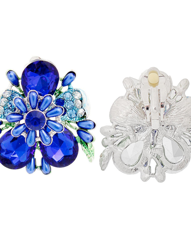 Clip On Royal Blue Flower Bloom Earrings for Women