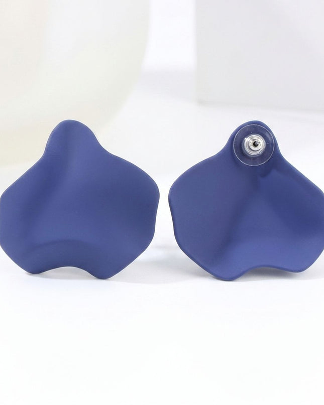 Royal Blue Matte Coating Sculpted Stud Earrings